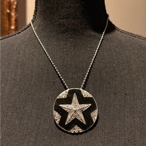 Elegant Black hair hide and rhinestone Silver Star Pendant Necklace